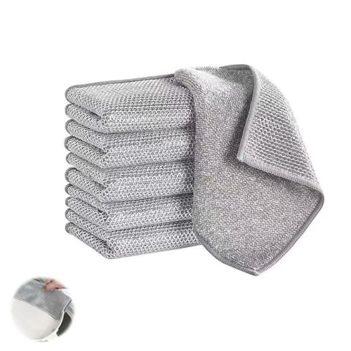 DREAMERSワイヤ雑巾反転竹炭キッチンクロス雑巾油汚れ拭きワイヤ雑巾食器洗浄用メッシュ雑巾金属製損傷なし両面異なるワイヤ布20×20 cm（銀色シルク編み、繊維綿両面タイプ）6 pcs.ハイエンド品質肉眼で見ることができる。
