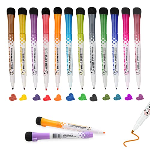 GreenGee ホワイトボード マーカー 極細 12色 12本入 マーカーペン マグネット付き 丸芯 2mm 消しゴム付き ホワイトボード用 ガラス/プラスチック/スムーズなデスクトップ 看板に書ける オフィス 家庭 学校用 持ち運びが容易