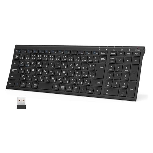 iClever キーボード ワイヤレスキーボード 無線 2.4GHz(レシーバー付属) テンキー付き Type-C充電式 日本語JIS配列 薄型 コンパクト 静音 軽量 パンタグラフ メディア機能 パソコン デスクトップ PC用 ラップトップ Windows対応 日本語説明書 ブラック GKJ22B