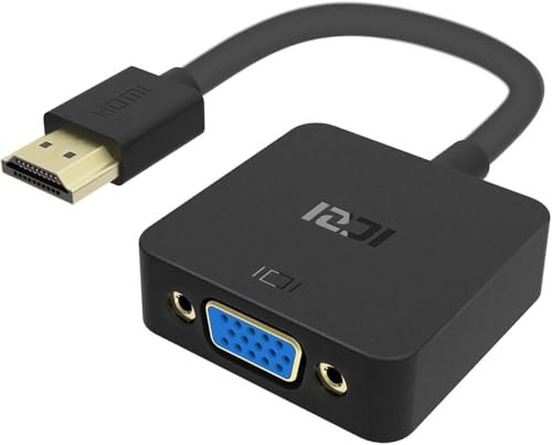 ICZI HDMI-VGA(D-SUB)変換アダプタ hdmi 変換 アダプタ ケーブル ブラック 1080p対応 HDMI オス to VGA メスアダプタノートPC、パソコン、デスクトップ、モニター、ディスプレイ、プロジェクター、HDTV、Chromebook、Raspberry Pi、Rokuなどに適用