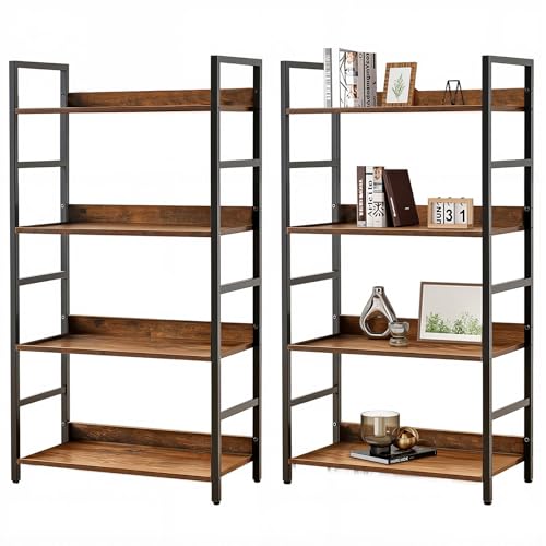 LeYoi オープンシェルフ ラック 棚 本棚 おしゃれ 収納ラック 木製ラック スチールラック 食器棚 レンジラック キッチンラック (レトロ, 4段)