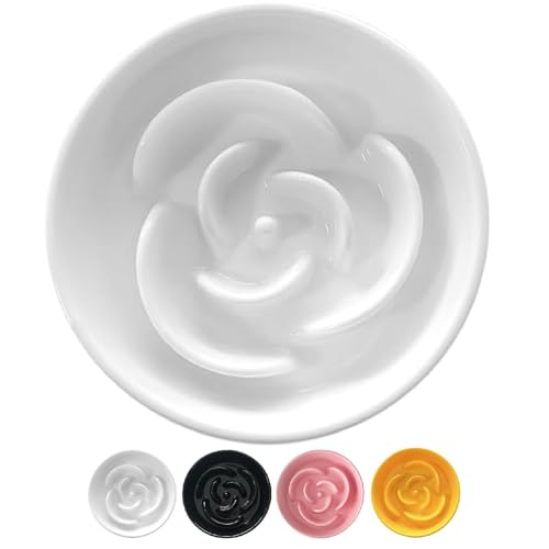 Petifam 陶器製早食い防止皿 ローズ 早食い防止 皿 陶器 犬 食器 皿 ごはん皿 エサ皿 ペットボウル フードボウル 早食い 飲み込み 吐き戻し ダイエット 肥満 カラフル ホワイト オレンジ ブラック (ホワイト Ｓ)